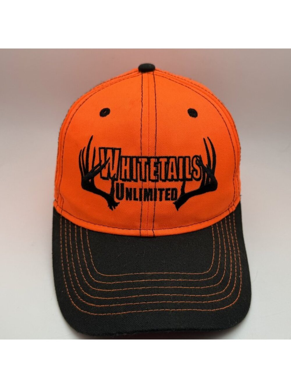 Whitetails Unlimited Hunting Baseball Cap Hat Adjustable Orange Black Deer Logo